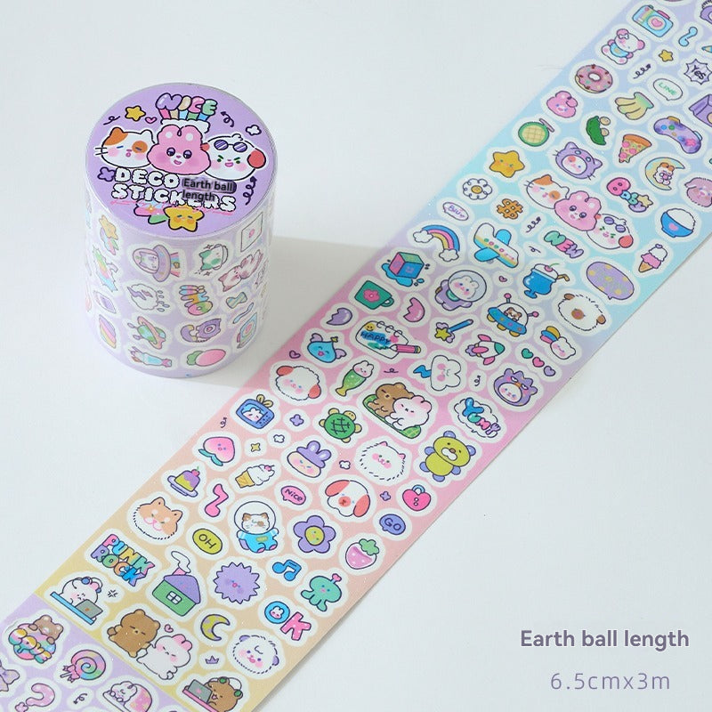 Etori Life Cute New World Series Cartoon Cute Pattern Tape Sticker DIY Laptop, Phone Case, Luggage, Photo Album, Room Decoration, Handmade Scrapbook, Birthday Gift, Encouragement Sticker, Children Sticker