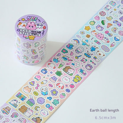 Etori Life Cute New World Series Cartoon Cute Pattern Tape Sticker DIY Laptop, Phone Case, Luggage, Photo Album, Room Decoration, Handmade Scrapbook, Birthday Gift, Encouragement Sticker, Children Sticker