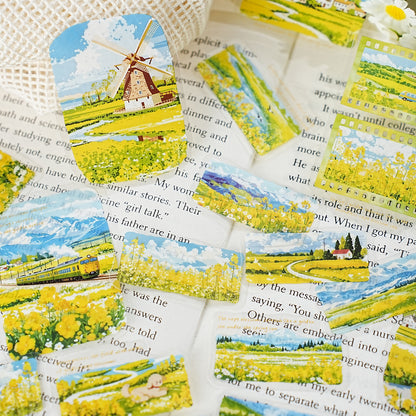 Etori Life 30PCs Spring Rape Flower Pastoral Stickers Landscape Notebook Collage Landscaping Material Suitable for DIY Production, Laptop, Skateboard, Luggage, Guitar, Photo Album, Handmade Scrapbooking Supplies, Room Decoration, Birthday and Holiday