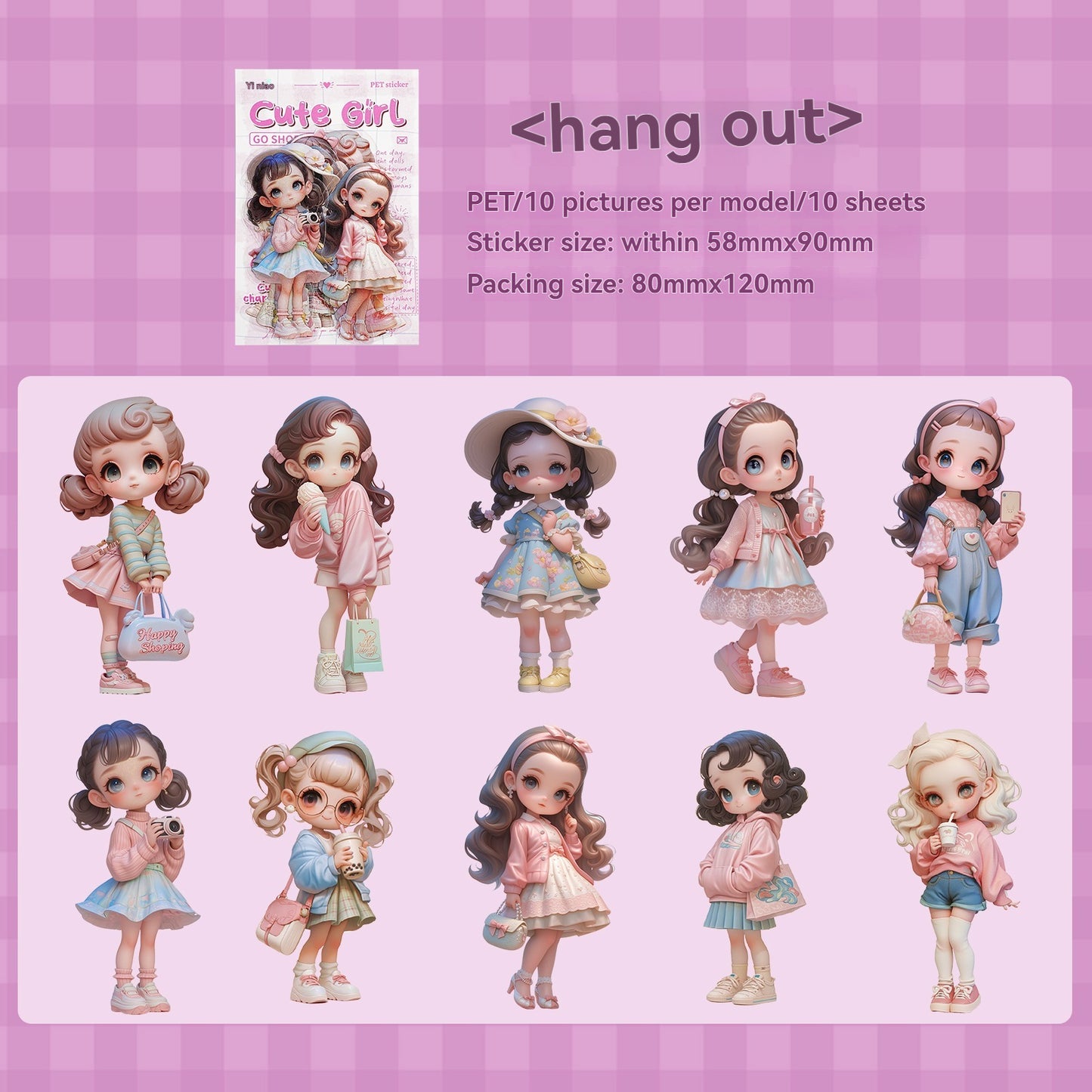Etori Life Cute Combination Cute Girl Adorable Girl's Casual Stickers Multi-Scene Q Version Doll Hand Account Decorative Pet Stickers for Laptop, Phone Case, Luggage, Photo Album, Children Paper Gift Bag, Room Decoration