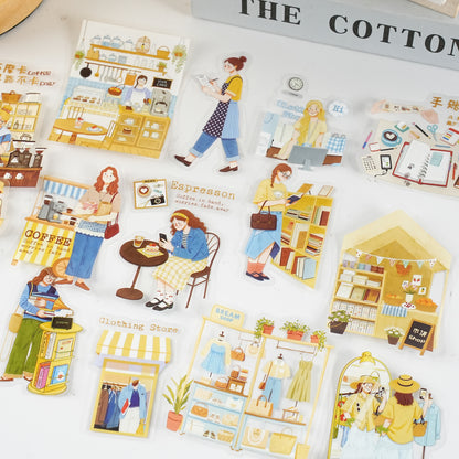 Etori Life 15PCs Fresh Illustration Cosmo Lady Set Stickers Phone Case Skateboard Tablet DIY Decorative Sticker Suitable for Laptop, Handbag, Diary, Pencil Box, Pen Holder, Home Meter Book, Notepad, Helmet, Bicycle, Postcard and Envelope, handmade