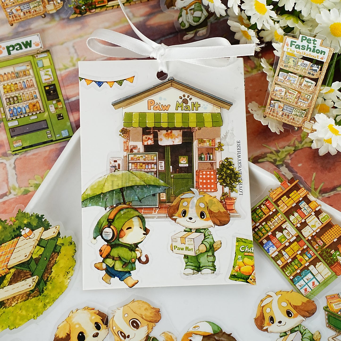 Etori Life Cute Puppy Convenience Store Vibrant Creative Pet Stickers Are Suitable for Laptops, Guitars, Photo Albums, Water Bottles, Diaries, Office Decoration Accessories, DIY Making, Handmade Scrapbooking Supplies, Envelopes and Paper Gift Bag