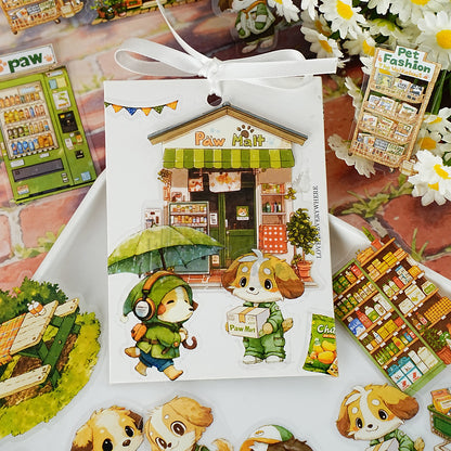 Etori Life Cute Puppy Convenience Store Vibrant Creative Pet Stickers Are Suitable for Laptops, Guitars, Photo Albums, Water Bottles, Diaries, Office Decoration Accessories, DIY Making, Handmade Scrapbooking Supplies, Envelopes and Paper Gift Bag