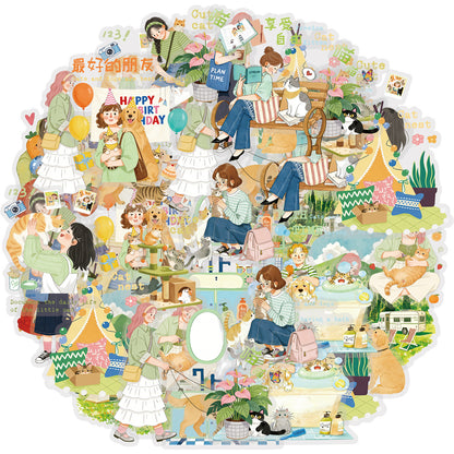 Etori Life 15PCs Outdoor Walking Pet Sofa Suction MiiOW Object Sticker Album Journal Book Stationery Decoration Accessories Suitable for Laptop, Mobile Phone Back, Handbag, Album, Diary, Pencil Box, Pen Holder, Family Plan Thin, Notepad