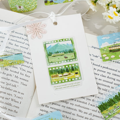 Etori Life 30PCs Fresh Grassland Scenery Hand Ledger Sticker Pastoral Pasture Decorative Stickers Suitable for Laptop, Luggage, Water Bottle, Guitar, Office Decoration Accessories, Handmade Scrapbooking Supplies, DIY Making, Envelope and Paper Gift Bag