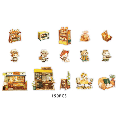 Etori Life 15PCs Warm Series Aesthetic Match Cute Baking Kitten Pattern Small House Stickers for Laptop, Luggage, Photo Album, Guitar, Bicycle, Office Decoration Accessories, Handmade Scrapbooking Supplies, DIY Making, Envelope and Paper Gift Bag