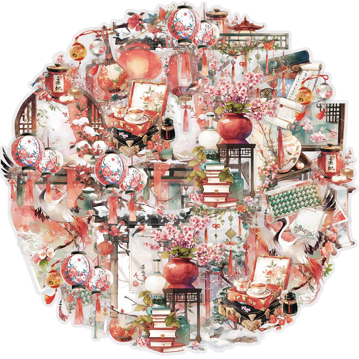 Etori Life New Chinese Ancient Style Journal Tape Zhu Lou Snow Covered New Year Atmosphere Decoration and Paper Adhesive Tape 1 Roll 2 M Suitable for Handmade Scrapbooking Supplies, Laptop, Luggage, Guitar, Bicycle, Window Decoration, Decorative Stickers