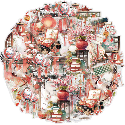 Etori Life New Chinese Ancient Style Journal Tape Zhu Lou Snow Covered New Year Atmosphere Decoration and Paper Adhesive Tape 1 Roll 2 M Suitable for Handmade Scrapbooking Supplies, Laptop, Luggage, Guitar, Bicycle, Window Decoration, Decorative Stickers