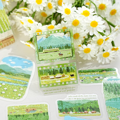 Etori Life 30PCs Fresh Grassland Scenery Hand Ledger Sticker Pastoral Pasture Decorative Stickers Suitable for Laptop, Luggage, Water Bottle, Guitar, Office Decoration Accessories, Handmade Scrapbooking Supplies, DIY Making, Envelope and Paper Gift Bag
