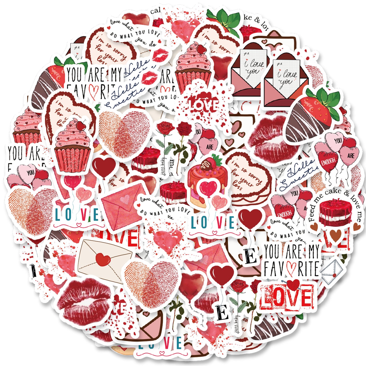 Etori Life Love 46PCs Sweet Cool Lip Print Rose Stickers Romantic Love Letter Atmosphere Sense Collage for Laptop, Mobile Phone Stickers, Luggage, Office Decoration Accessories, Handmade Scrapbooking Supplies, Children Stickers, birthday Gift
