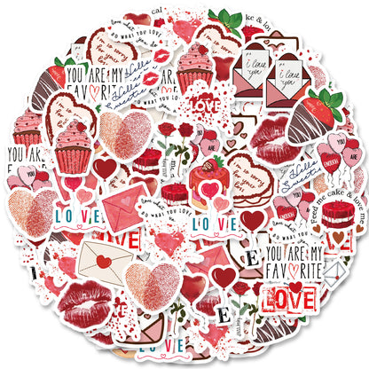 Etori Life Love 46PCs Sweet Cool Lip Print Rose Stickers Romantic Love Letter Atmosphere Sense Collage for Laptop, Mobile Phone Stickers, Luggage, Office Decoration Accessories, Handmade Scrapbooking Supplies, Children Stickers, birthday Gift