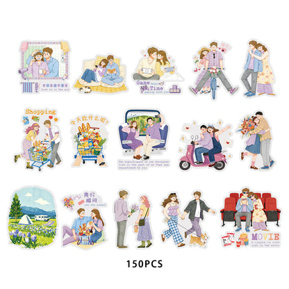 Etori Life 15Pcs Gentle Illustration Love Partner Set Stickers Phone Case Skateboard Tablet Diy Decorative Sticker Suitable for Laptop, Handbag, Album, Diary, Pencil Box, Pen Holder, Helmet, Bicycle, Family Plan, Notepad, handmade Scrapbooking Supplies