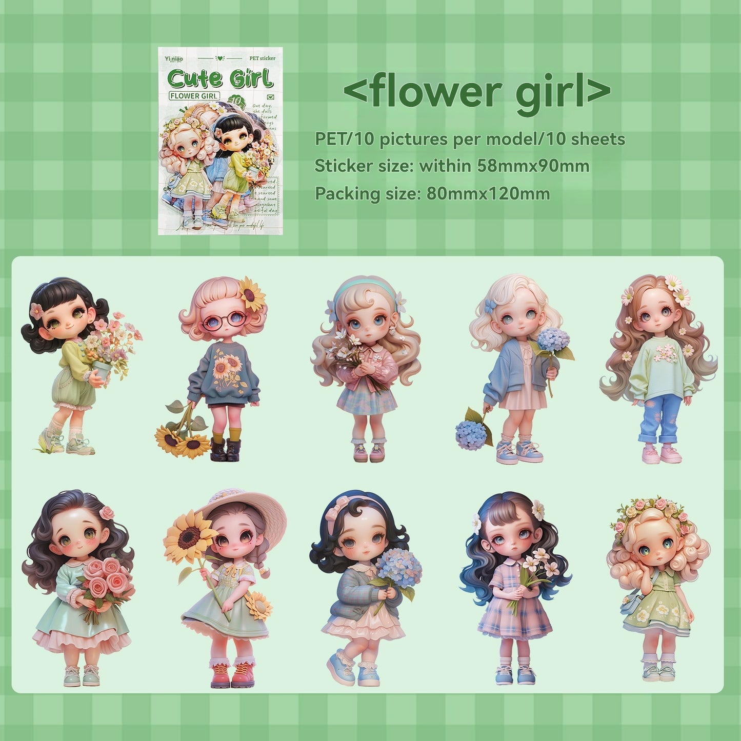 Etori Life Cute Combination Cute Girl Adorable Girl's Casual Stickers Multi-Scene Q Version Doll Hand Account Decorative Pet Stickers for Laptop, Phone Case, Luggage, Photo Album, Children Paper Gift Bag, Room Decoration