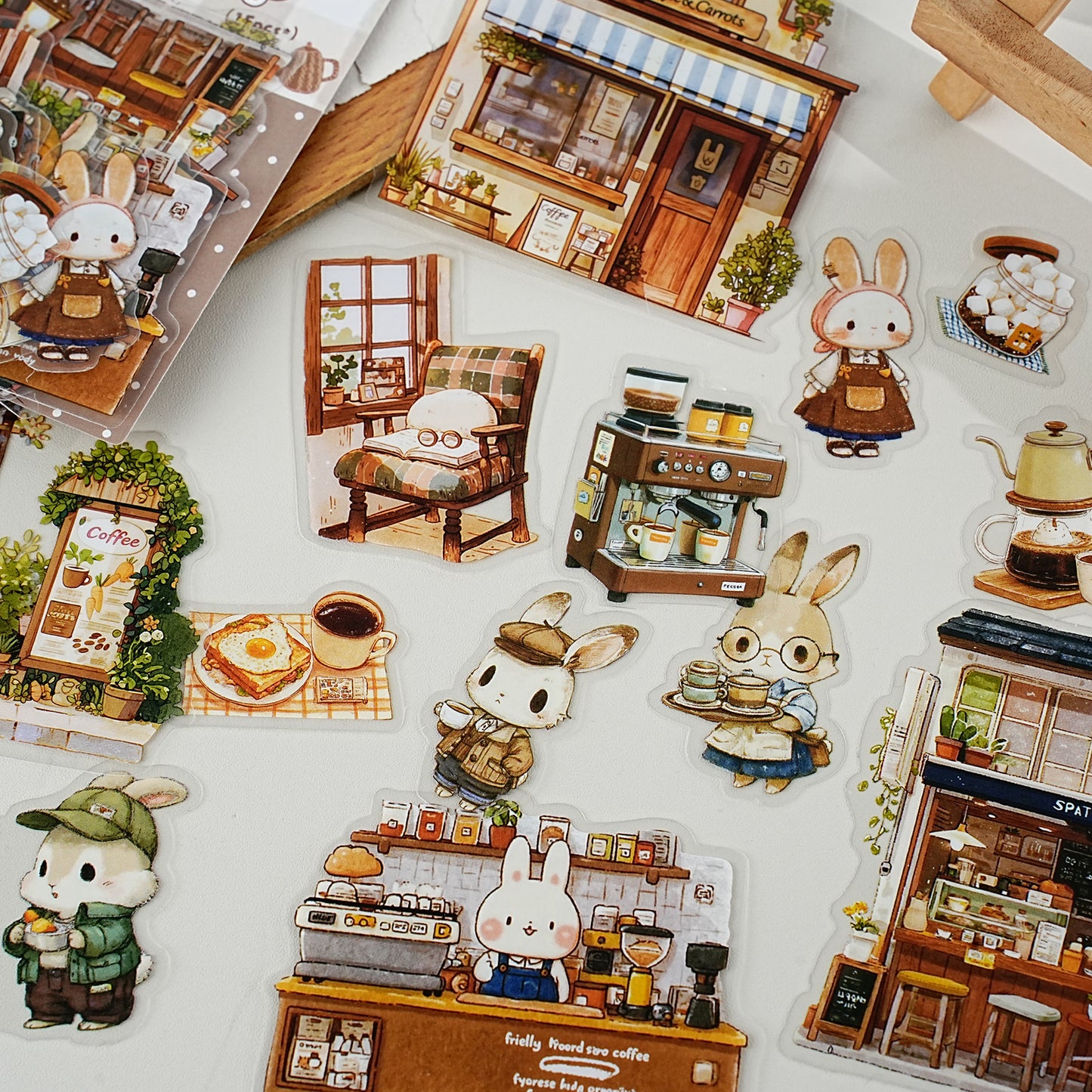Etori Life Retro Bunny Cafe Cute Creative Pet Sticker for Laptop, Luggage, Photo Album, Water Bottle, Bicycle, Guitar, Office Decoration Accessories, DIY Seal, Handmade Scrapbooking Supplies, Envelope and Paper Gift Bag, Birthday and Holiday Gift