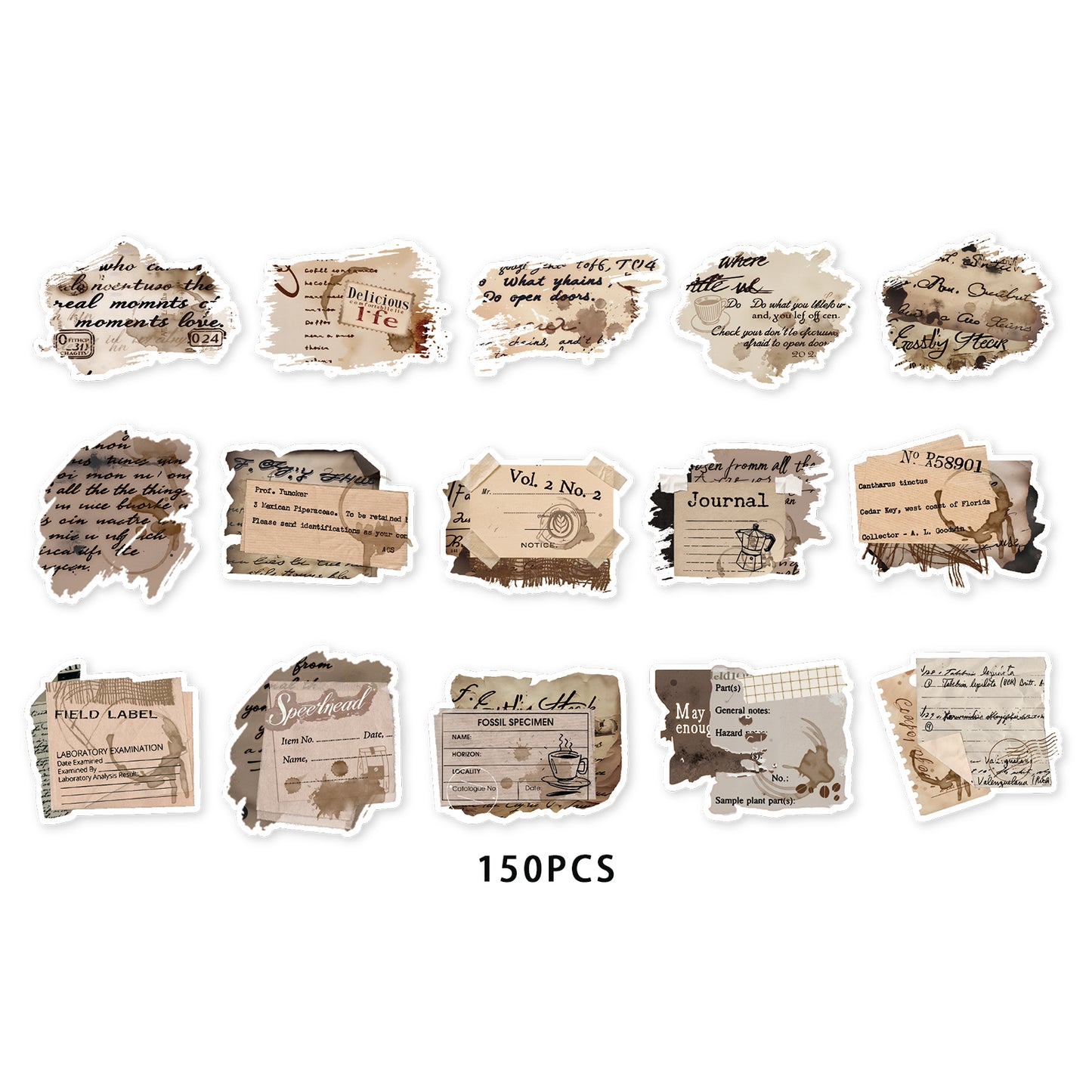 Etori Life Retro Distressed Coffee Stain English Old Paper Stickers 30PCs Retro Bill Text Journal Decoration Stickers Suitable for Handmade Scrapbooking Supplies, Laptops, Luggage, Guitars, Photo Albums, Bicycles, Office Decoration Accessories