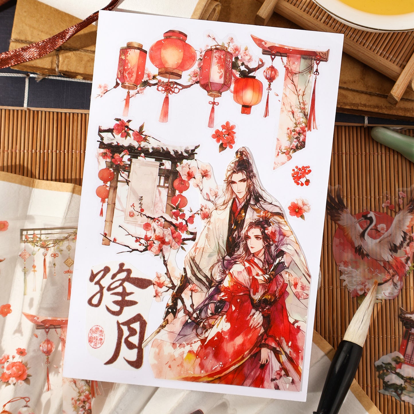 Etori Life New Chinese Ancient Style Journal Tape Zhu Lou Snow Covered New Year Atmosphere Decoration and Paper Adhesive Tape 1 Roll 2 M Suitable for Handmade Scrapbooking Supplies, Laptop, Luggage, Guitar, Bicycle, Window Decoration, Decorative Stickers