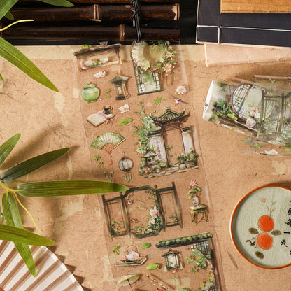 Etori Life National Style Summer Xiaohe and Paper Adhesive Tape New Chinese Lotus Bamboo Notebook Landscaping Material 1 Roll 2 M Suitable for Art Paper Gift Bag, Laptop, Guitar, Photo Album, Luggage, Room Decoration, Handmade Scrapbooking Supplies