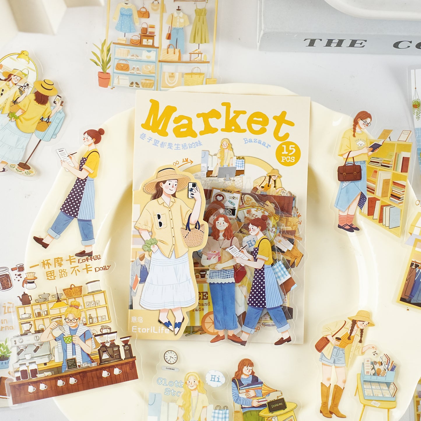 Etori Life 15PCs Fresh Illustration Cosmo Lady Set Stickers Phone Case Skateboard Tablet DIY Decorative Sticker Suitable for Laptop, Handbag, Diary, Pencil Box, Pen Holder, Home Meter Book, Notepad, Helmet, Bicycle, Postcard and Envelope, handmade